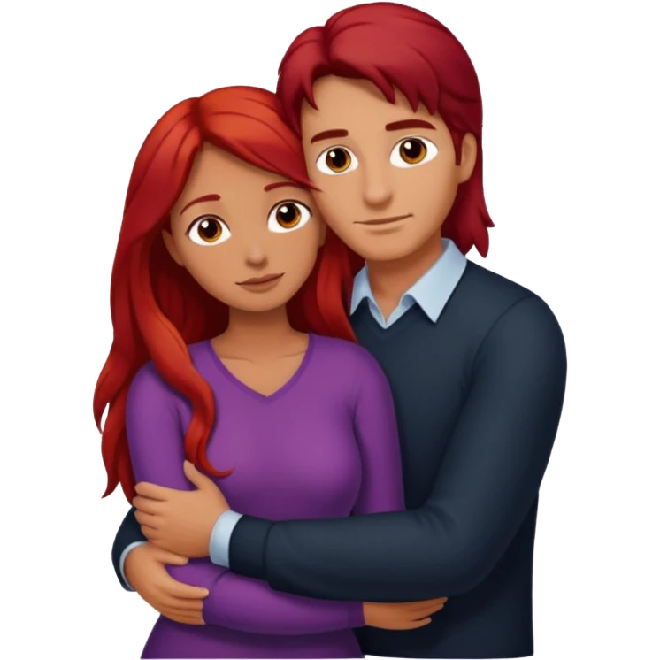 Tall man with dark hair hugging shorter woman with long red hair  emoji