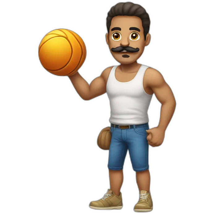 Cuban Man with mustache strenuously carrying heavy balls emoji