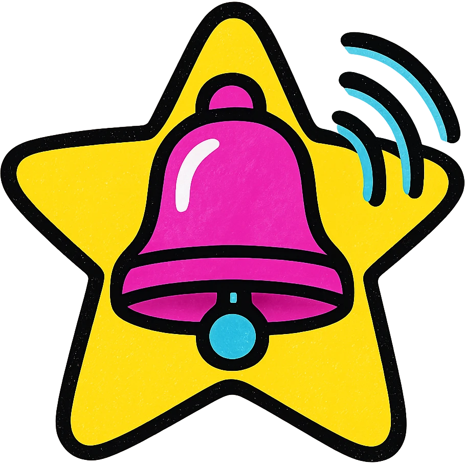 a star with a ringing alarm, flat color style emoji