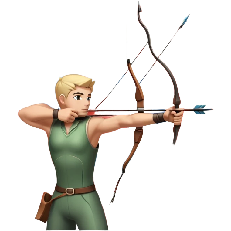 An archer drawing a bow and aiming an arrow at a target, with perfect focus and precision. The target is visible in the background, featuring concentric rings. The scene captures the concentration and skill involved in archery, emphasizing the elegance and accuracy of the sport. emoji