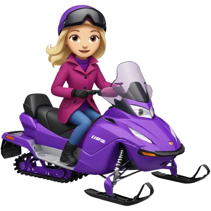 Woman on purple snowmobile wearing red coat emoji