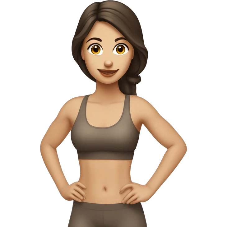 pretty brunette girl in gym with beige pilate set emoji