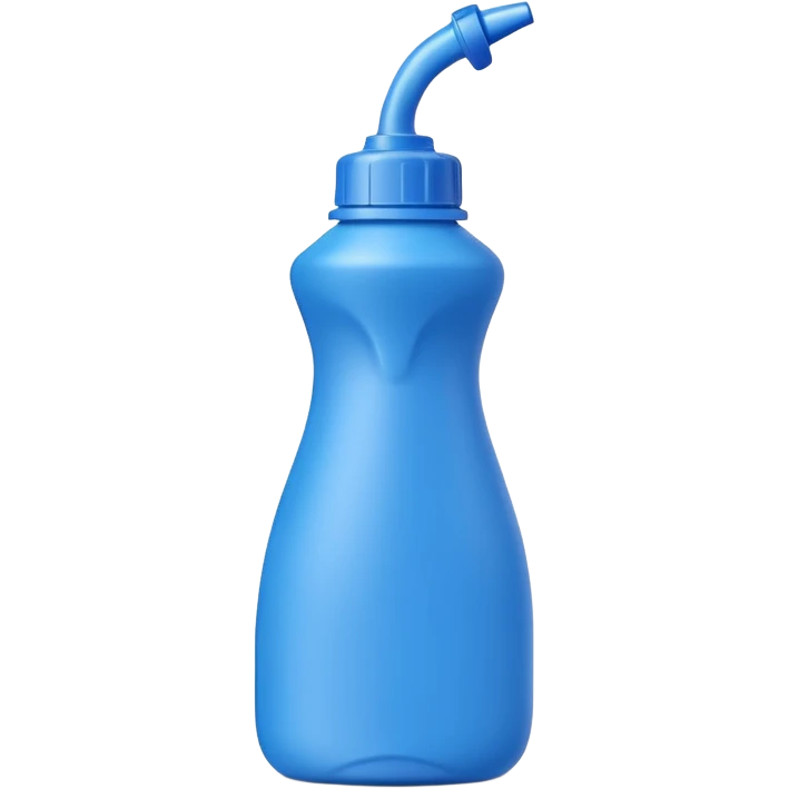 angled plastic squeeze bottle with curved neck and pointed nozzle for toilet rims, opaque or slightly translucent, bold colors blue, green, red, firm ergonomic shape, no label, brush, or toilet, apple emoji style, soft lighting, subtle shadows, transparent background, emoji scale emoji