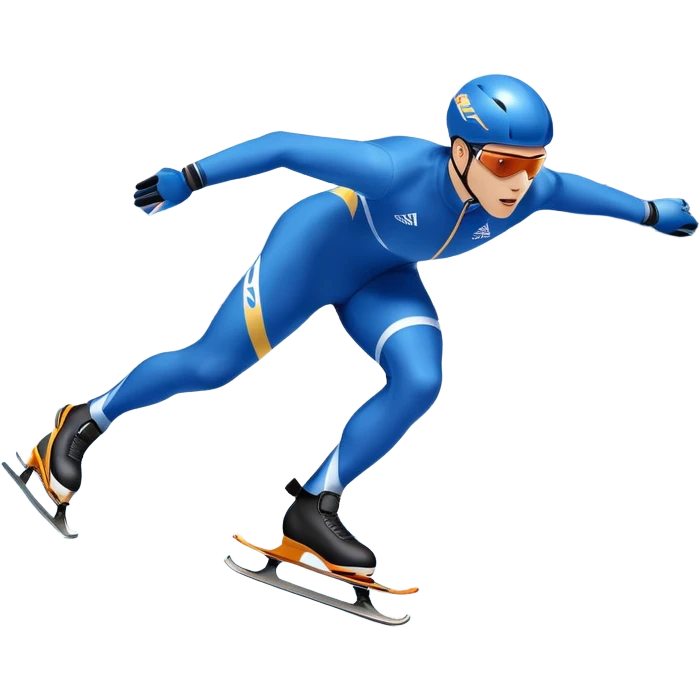 An icon showing a speed skater gliding on a professional oval ice track, captured in mid-motion with aerodynamic posture and sleek skates. The background features snowy mountains, flags, and a clear blue sky. Transparent background reflects the speed and elegance of the sport. emoji