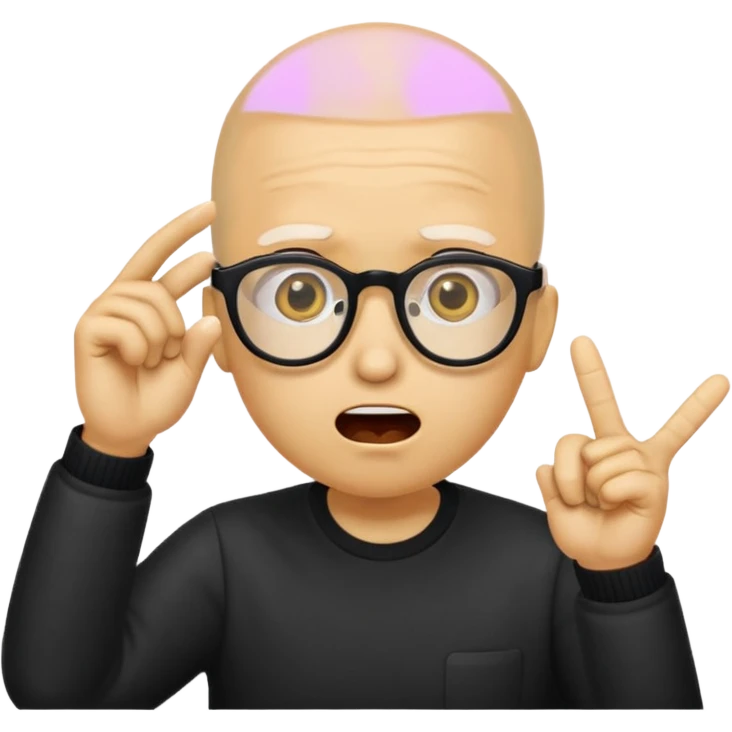 Generate a emoji head base with a shocked expression with a finger pushing the glasses down a little bit make the glasses tipped and make the head full yellow with a slight tint at the top with no hair emoji