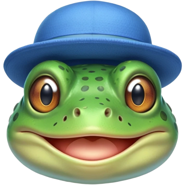 frog blinking and smiling while wearing a blue hat emoji
