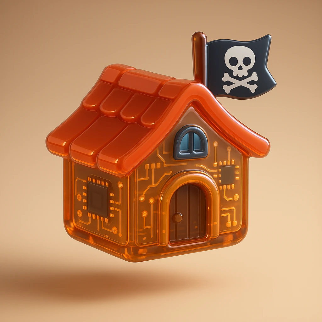 old pirate's house with skull flag emoji