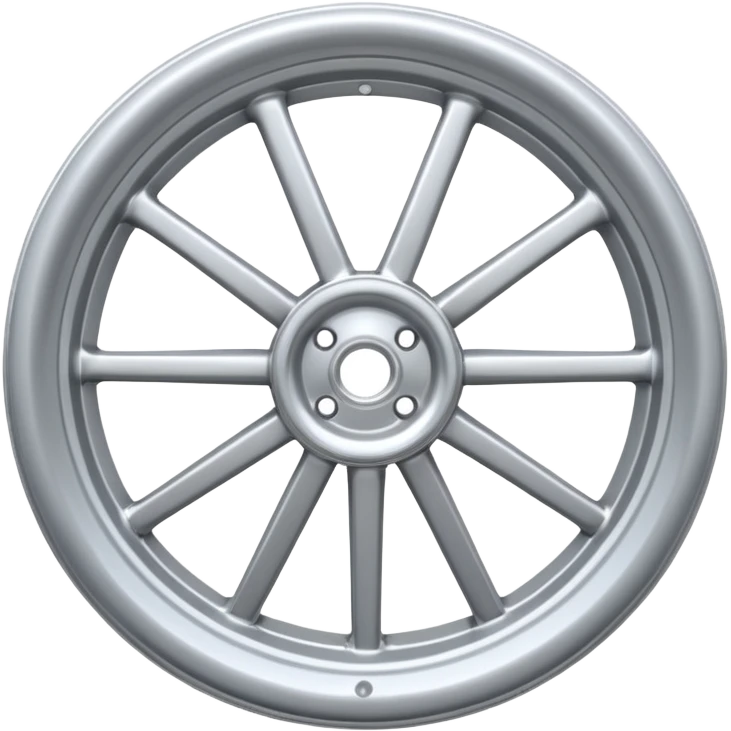 Realistic front-view wheel with perfectly symmetrical design, evenly spaced straight spokes, equal distance between each spoke, centered composition, smooth metallic texture, clean edges, no background. emoji
