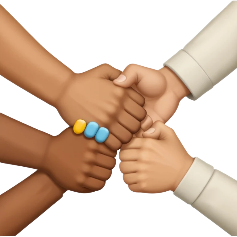 three hands making a group fist bump, unity and friendship emoji
