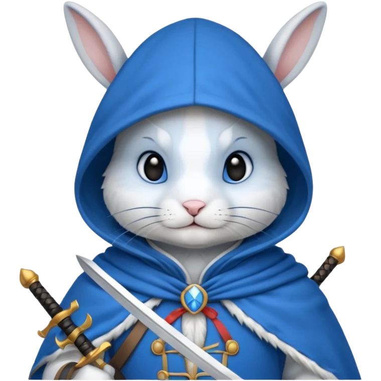 rabbit warrior with hood, blue emoji