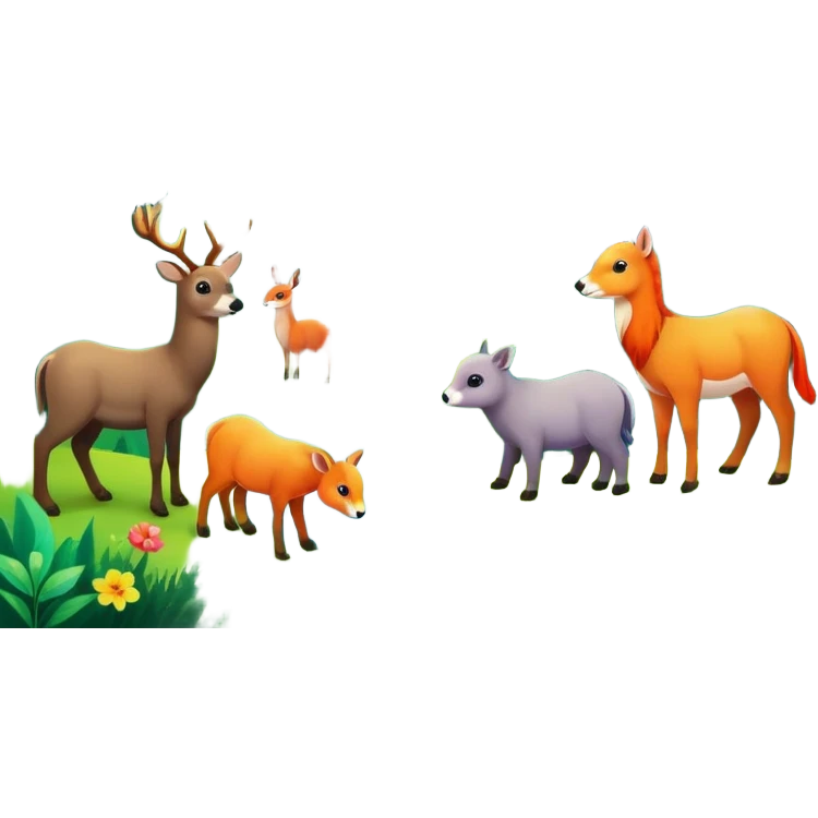 forest scene with animals and a rainbow emoji