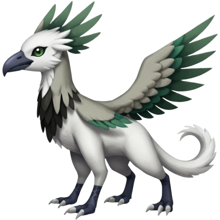 Shiny Black Grey White and Dark-Green Trico-Skarmory-Silvally-Skiddo-Sprigatito-Absol-fusion (full body) emoji