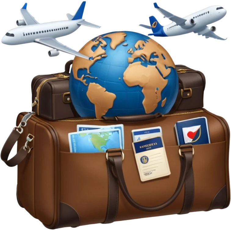 glob ,pass port, , travel bag , plane emoji