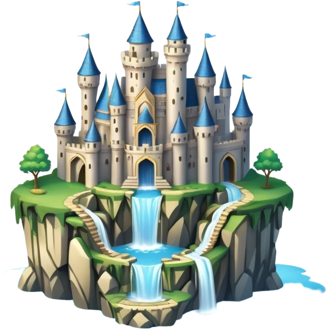 Fantasy castle on a floating island with waterfalls emoji