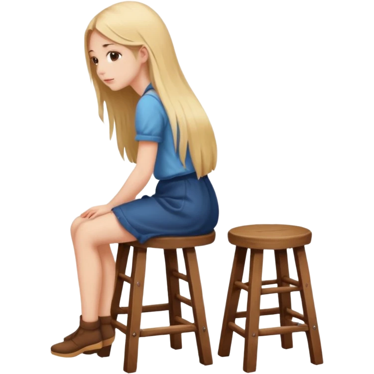 The girl is sitting on a stool facing full backwards. emoji