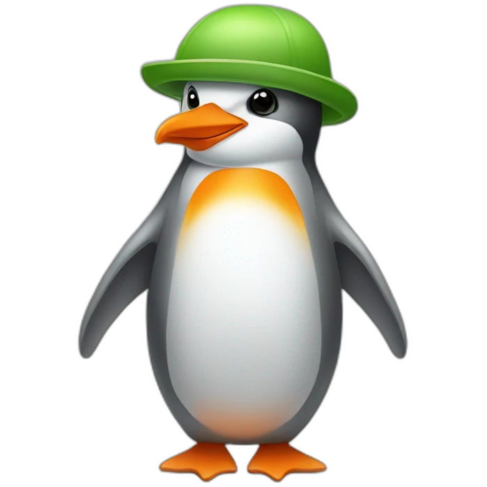 Grey and white penguin with a tangerine cap and green small nose  emoji