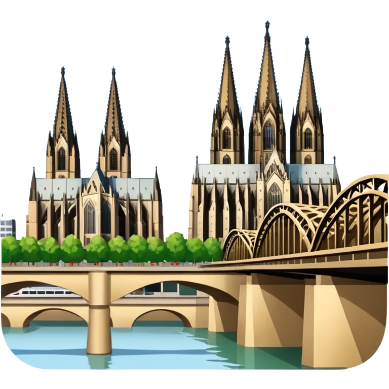 Cologne Cathedral and Hohenzollern Bridge in Köln, Germany, iconic landmarks, apple emoji style, no frame or border emoji