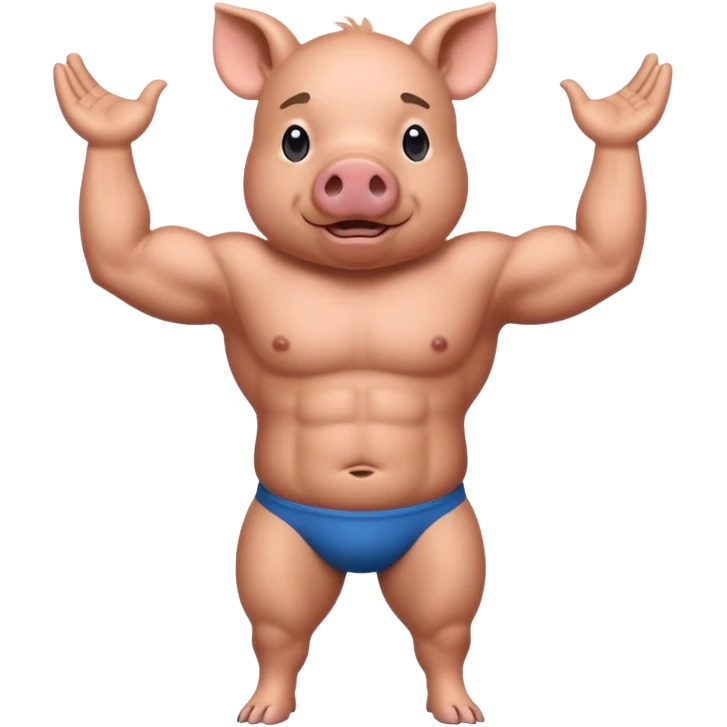 pig with 6 pack on two legs flexing emoji