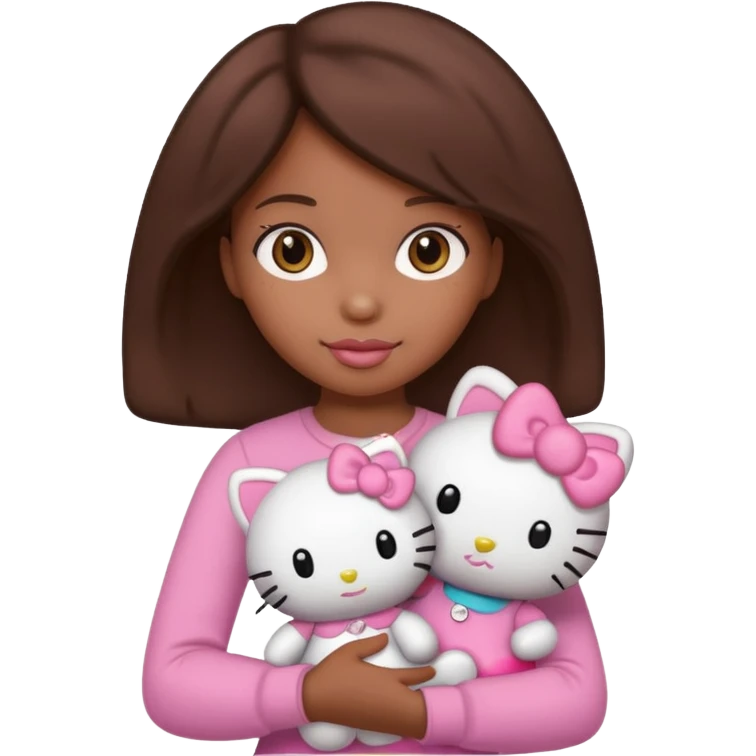 black girl with brown hair holding a hello kitty emoji