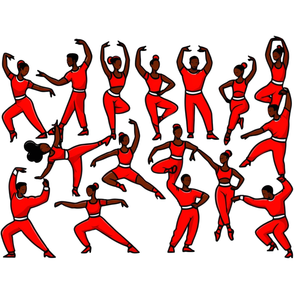 Dancer, women and men wearing red emoji