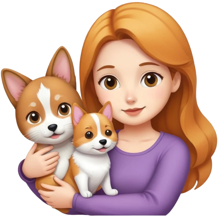 Girl holding a cat and a corgi emoji