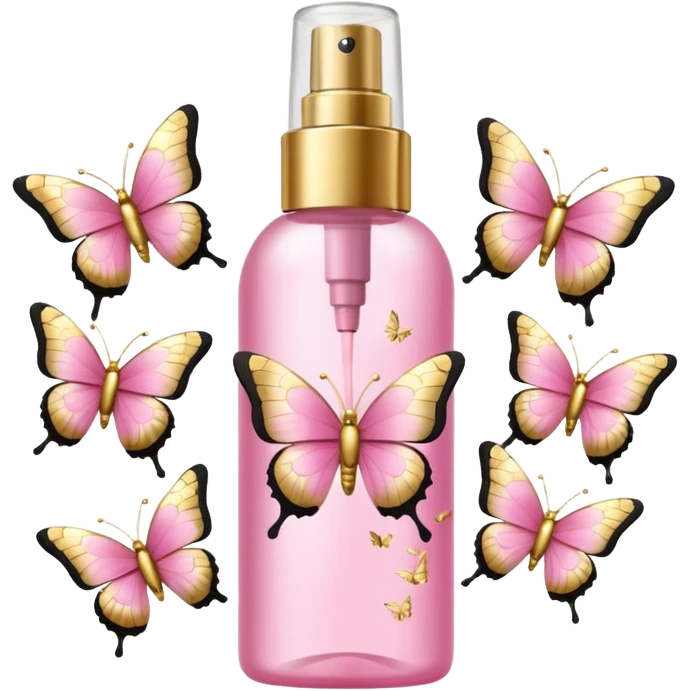 Pink body mist spray with gold butterflies on bottle  emoji