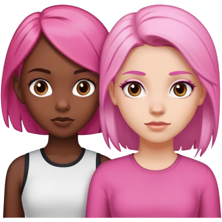 a black girl with dark brown hair next to a white girl with pink hair and a white girl with brown hair emoji