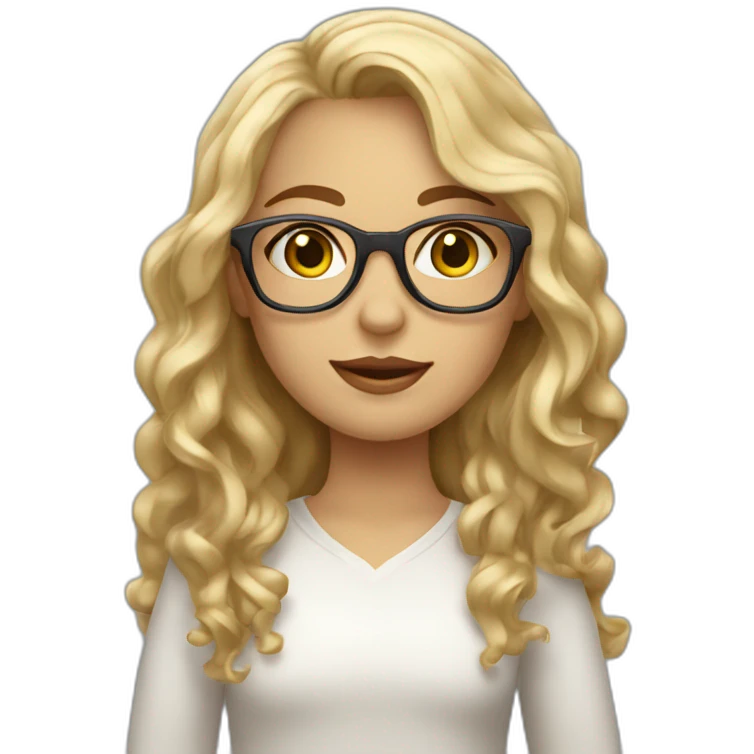 blonde girl with shoulder length wavy hair and grey eyes wearing thin golden glasses emoji