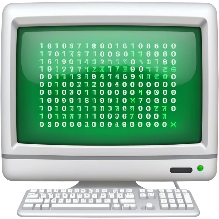 Cyber Security, A computer with binary characters encoded in green. emoji