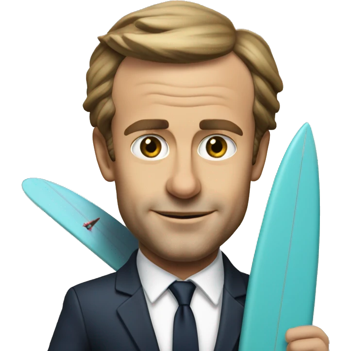Emanuel macron sur un surf emoji