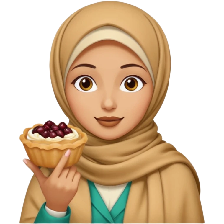 a woman wearing a pashmina hijab is eating emoji