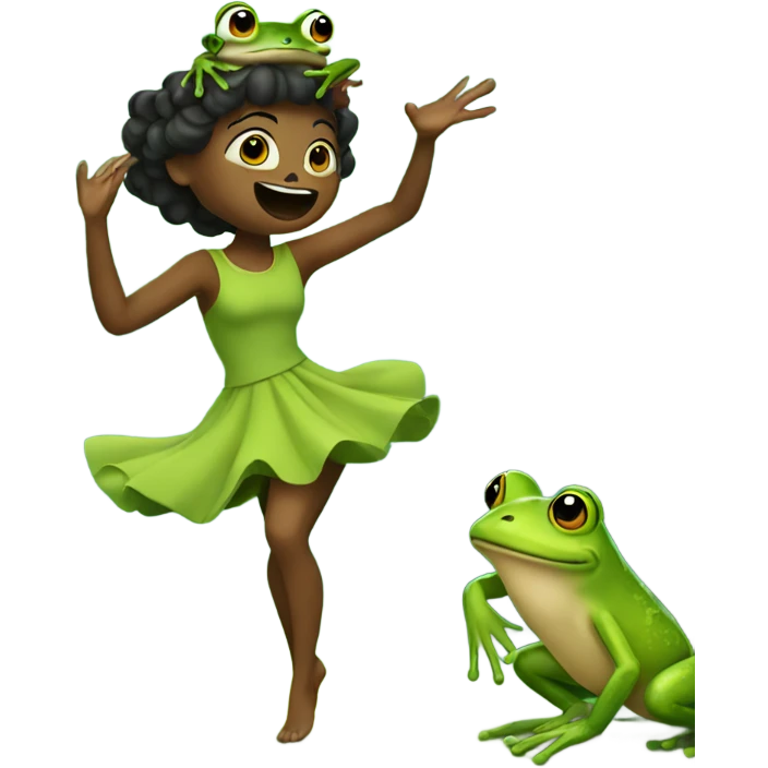 Lady with frog dancing in a forest emoji