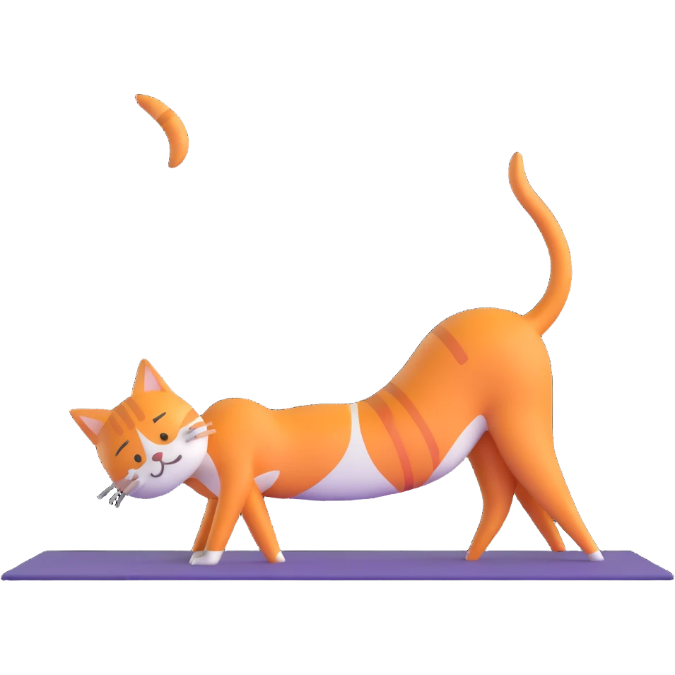 cat in downward dog yoga pose, triangle pose with raised hips emoji