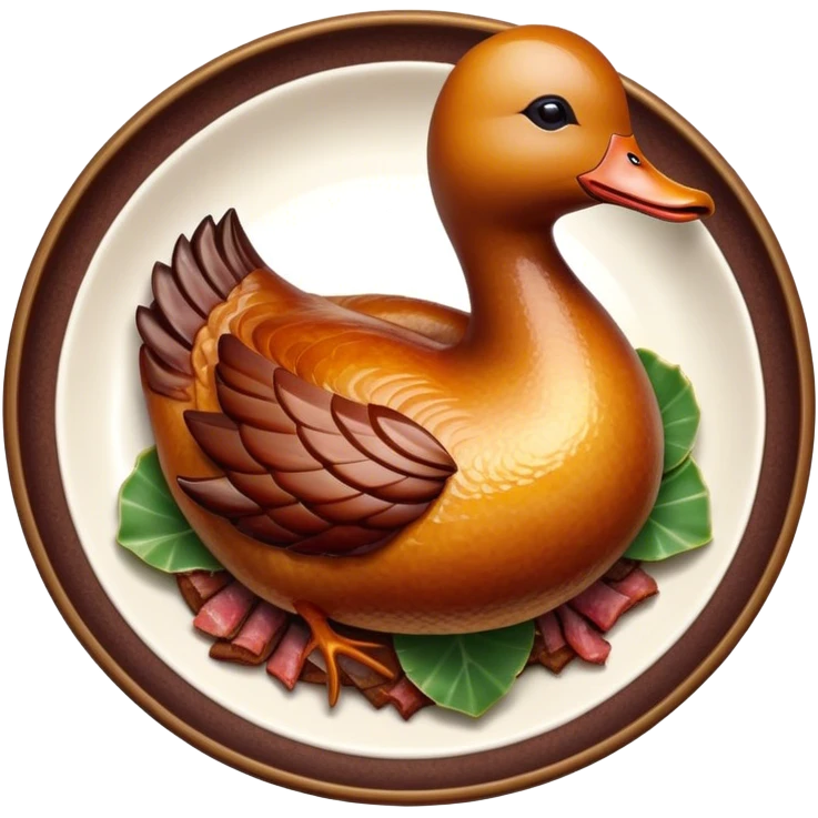 Cinematic Realistic Peking Duck Dish Emoji, depicted with crispy, roasted duck with glistening skin and succulent meat, rendered with rich textures and dramatic, appetizing lighting. emoji