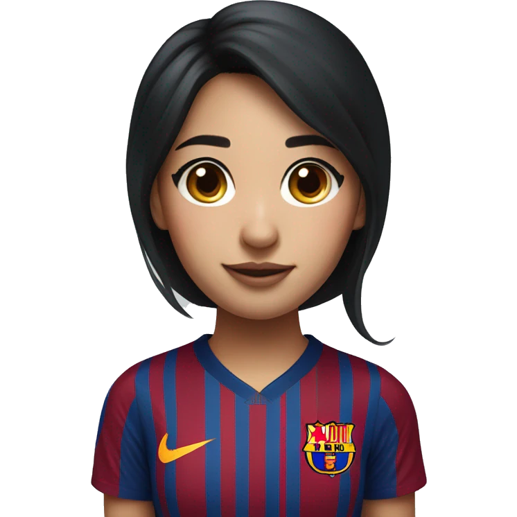 Pretty Asian Black hair girl wearing fc Barcelona jersey emoji