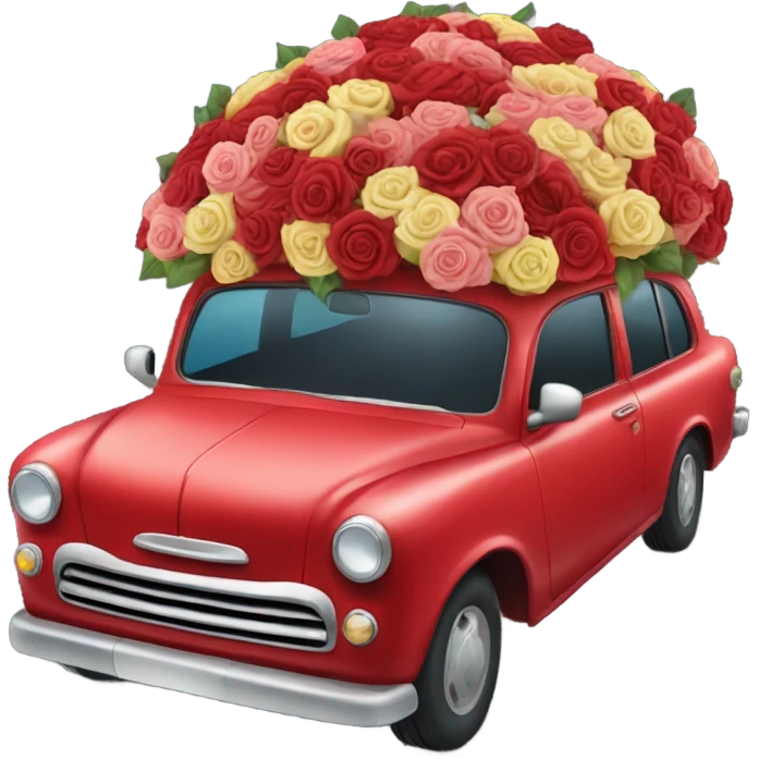 red car in the trunk many roses emoji