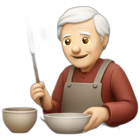 old man with latvian flag making dishes from clay emoji