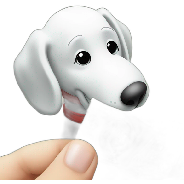 Rolled up single dollar bill, held by snoopy in his hand against his snout sniffing a pile of sugar emoji