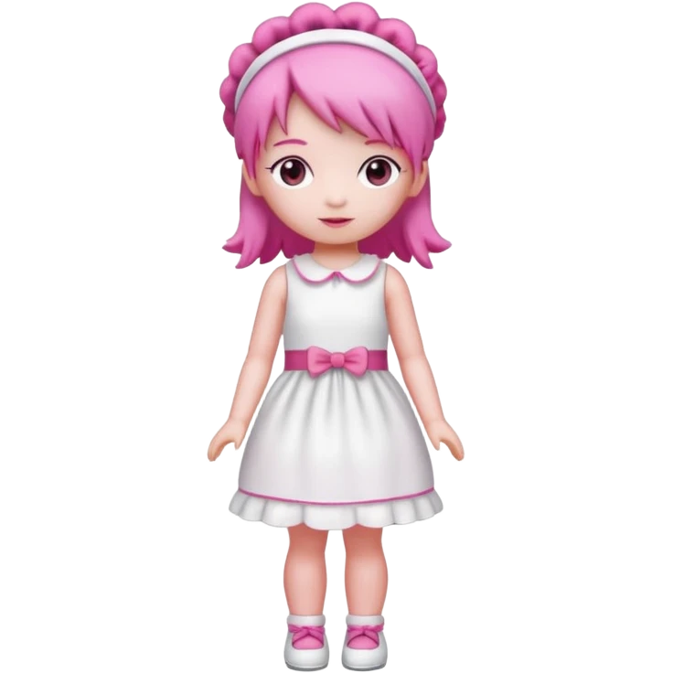 Isolated detaile illustration modern raspberry torte doll figurine full body with pink hair and a pink hairband standing emoji