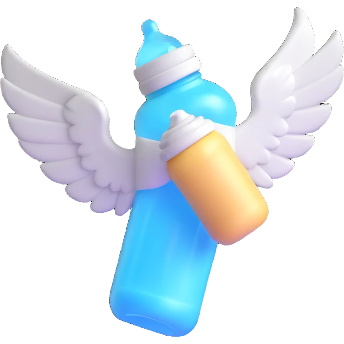 flying baby bottle with milk, wings emoji