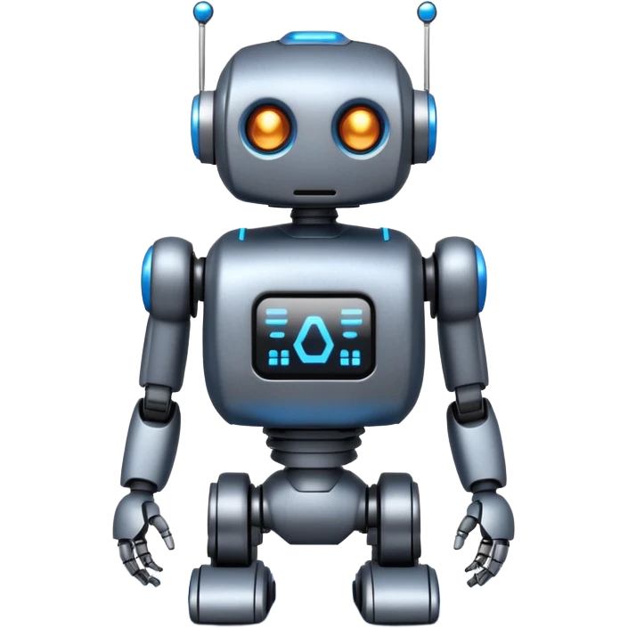 I want atom from reel steel that has gray body with black screen and blue eyes  form the screen and a brown top a  robot emoji