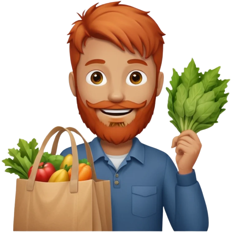 red bearded mal holding a grocery bag emoji