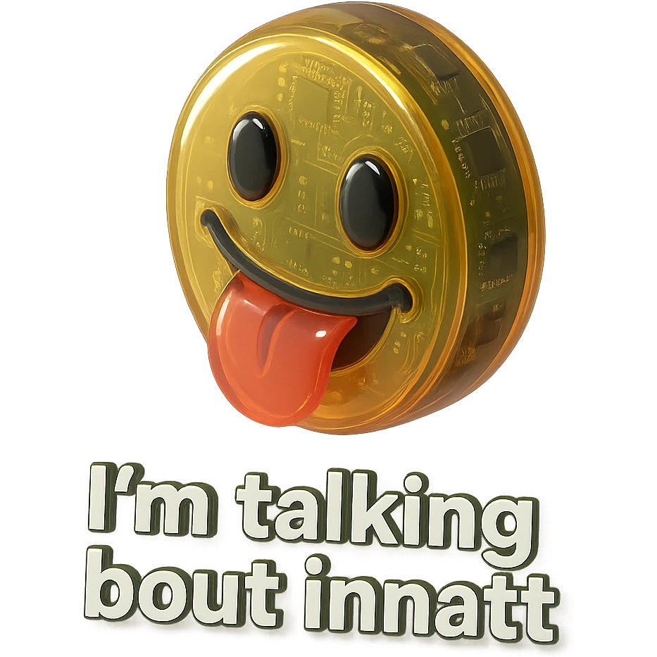 smiling with tongue sticking out
add the words  I’m talking bout innatt  emoji