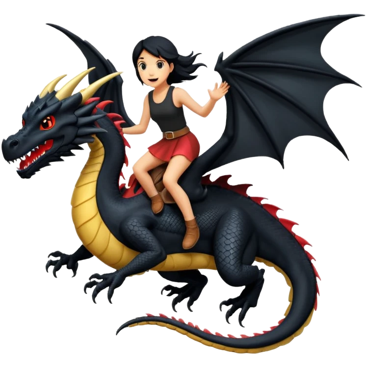 Extreme huge black dragon flying with a female rider on top of it emoji