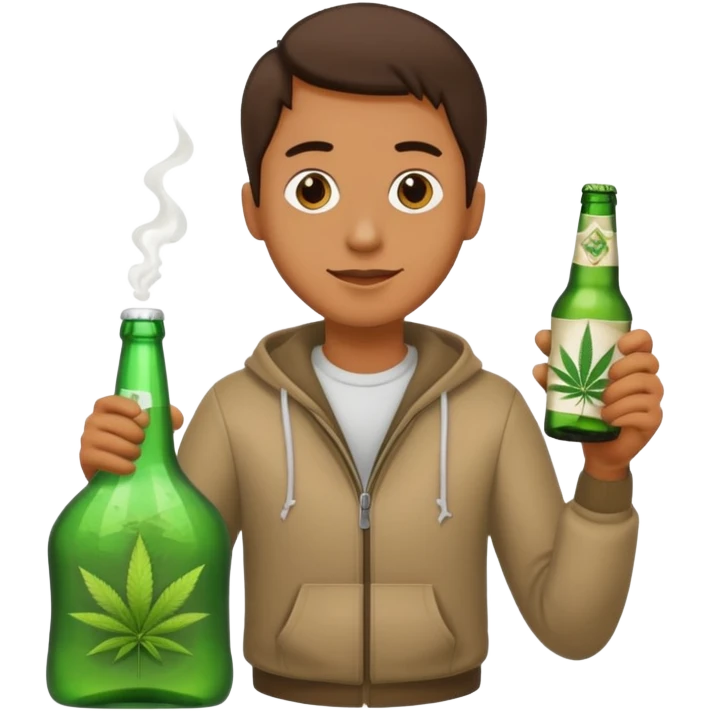 Drunk and high rubber duck holding beed bottle and a bag of weed emoji