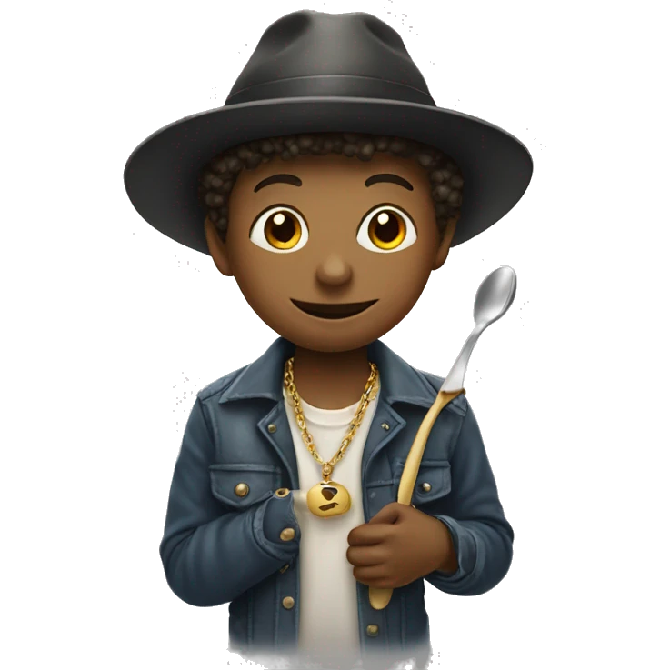 boy with spoon and necklace and a hat  emoji