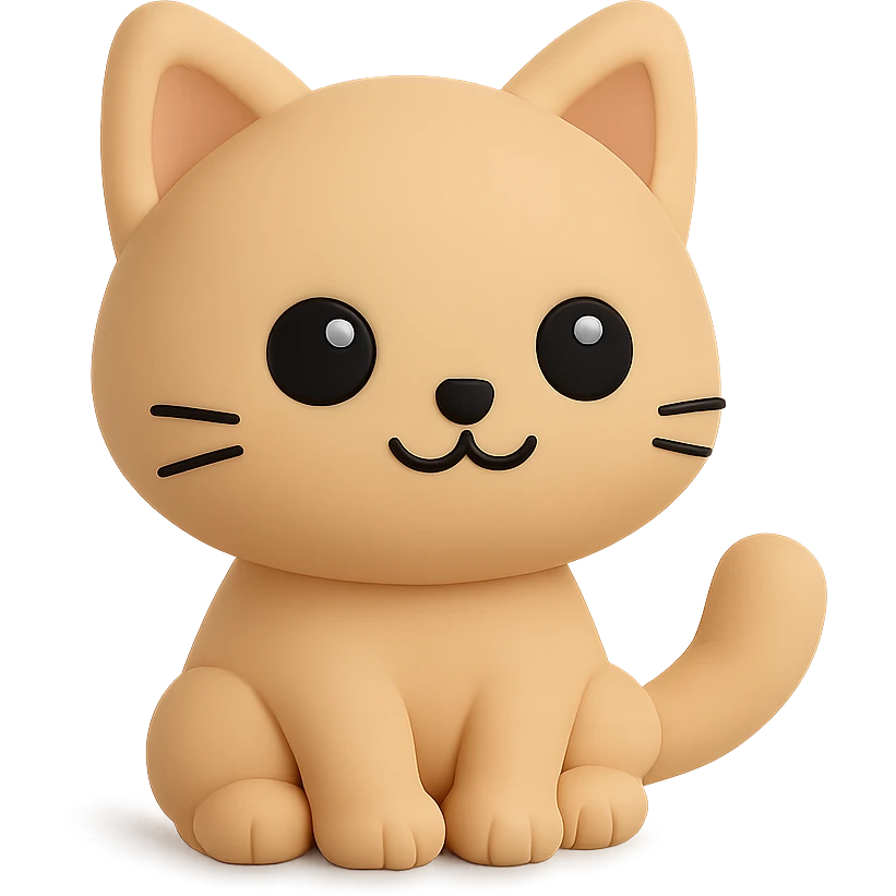 A cute cat with big round eyes and tiny paws, sitting in an adorable pose with a gentle smile emoji