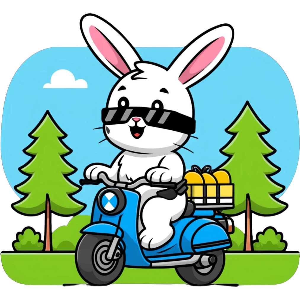 Easter bunny riding a BMW boxer motorcycle with trees and grass in the background emoji
