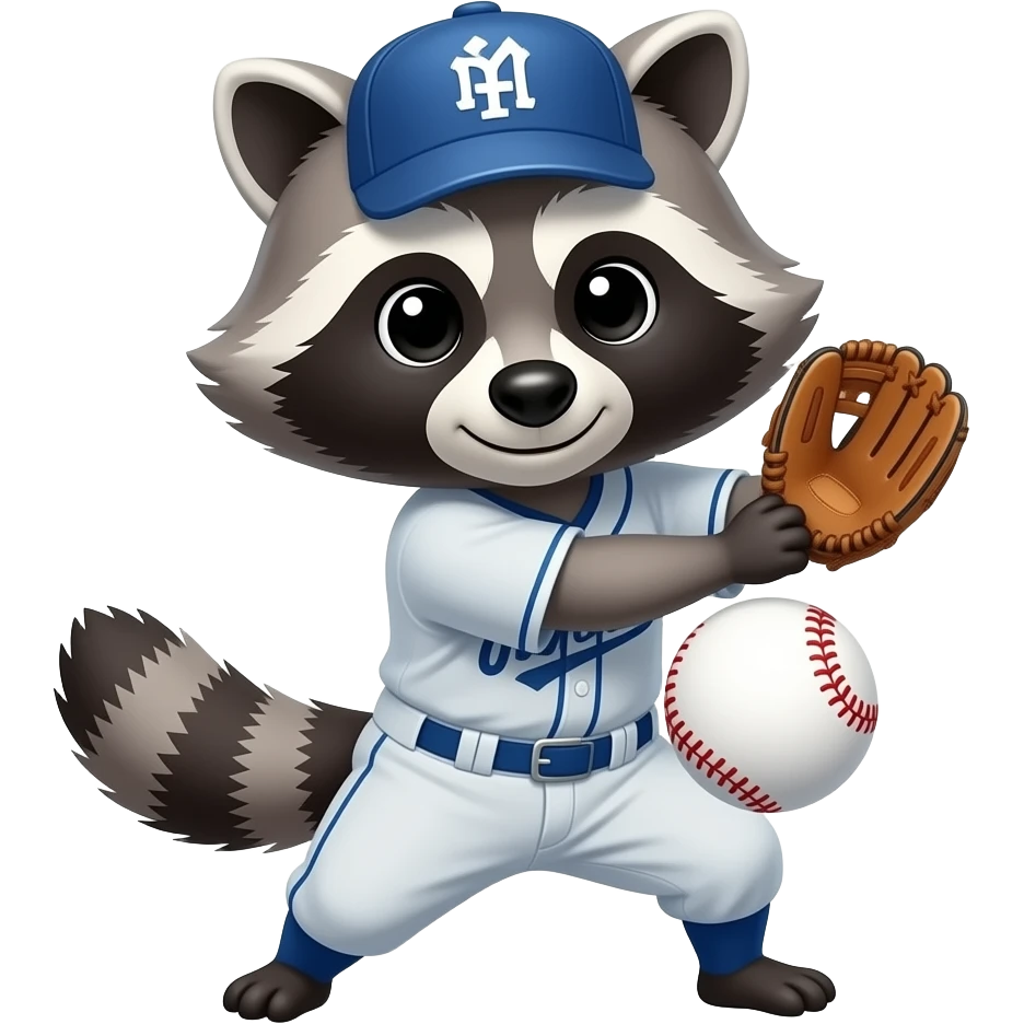 baseball player racoon closeuo with glove emoji