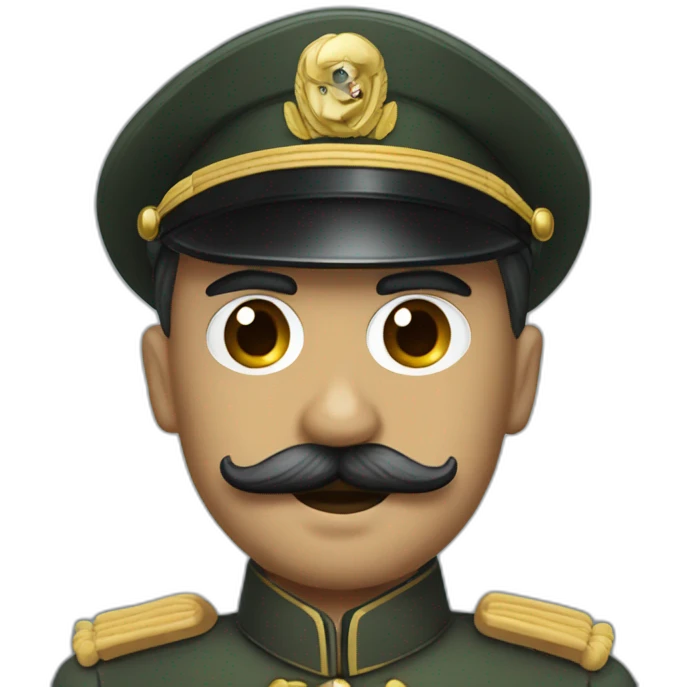 An army general with Charlie Chaplin mustache emoji
